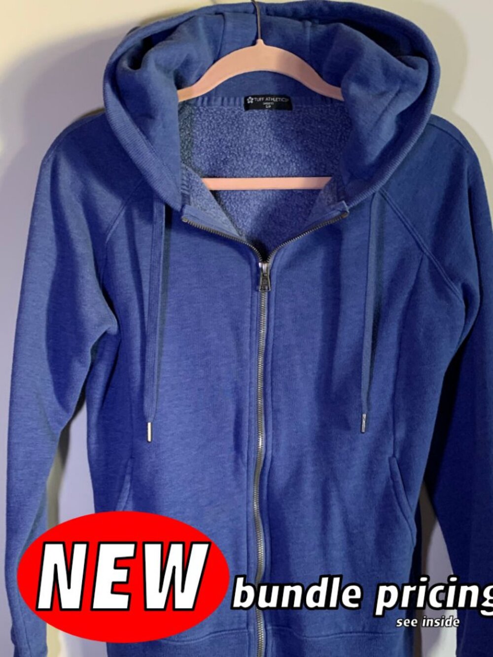 Tuff Athletics Zip-Up Blue Hoodie Size SMALL